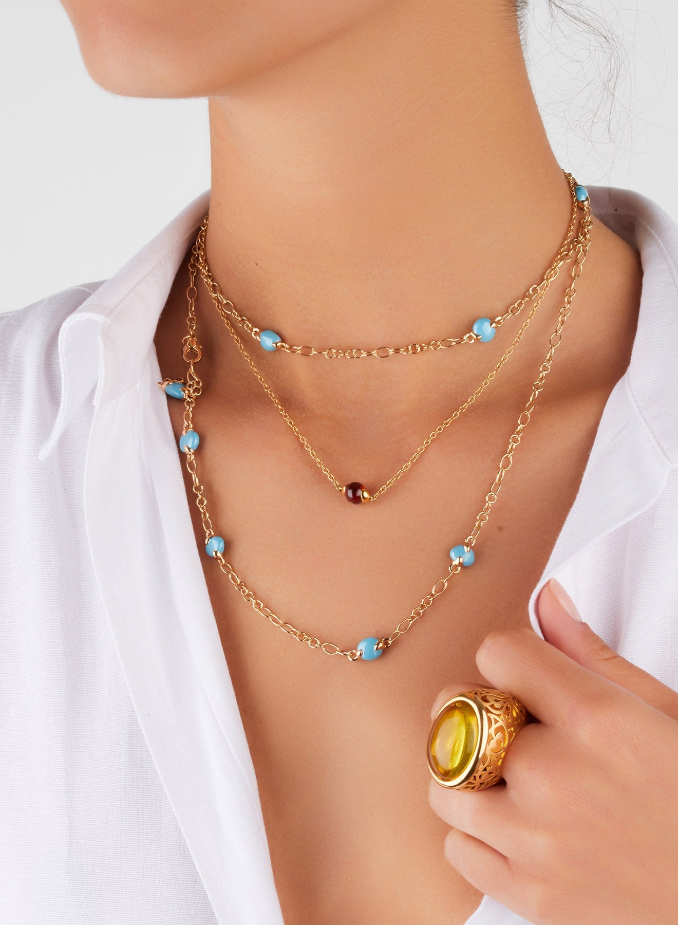 Collier M'Ama Non M'Ama en Or Rose 18K & Hessonite Grenat et Saphir Rose