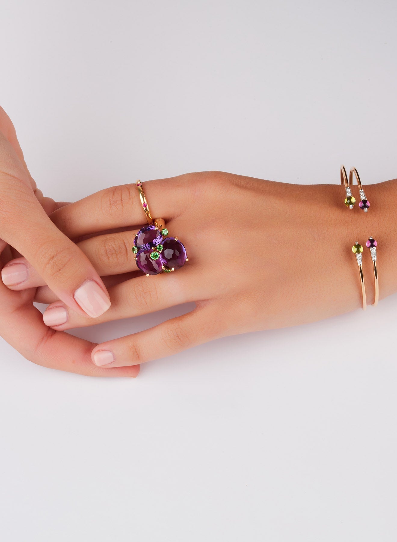 Bague Bahia en Or Rose 18K & Améthyste et Grenat tsavorite