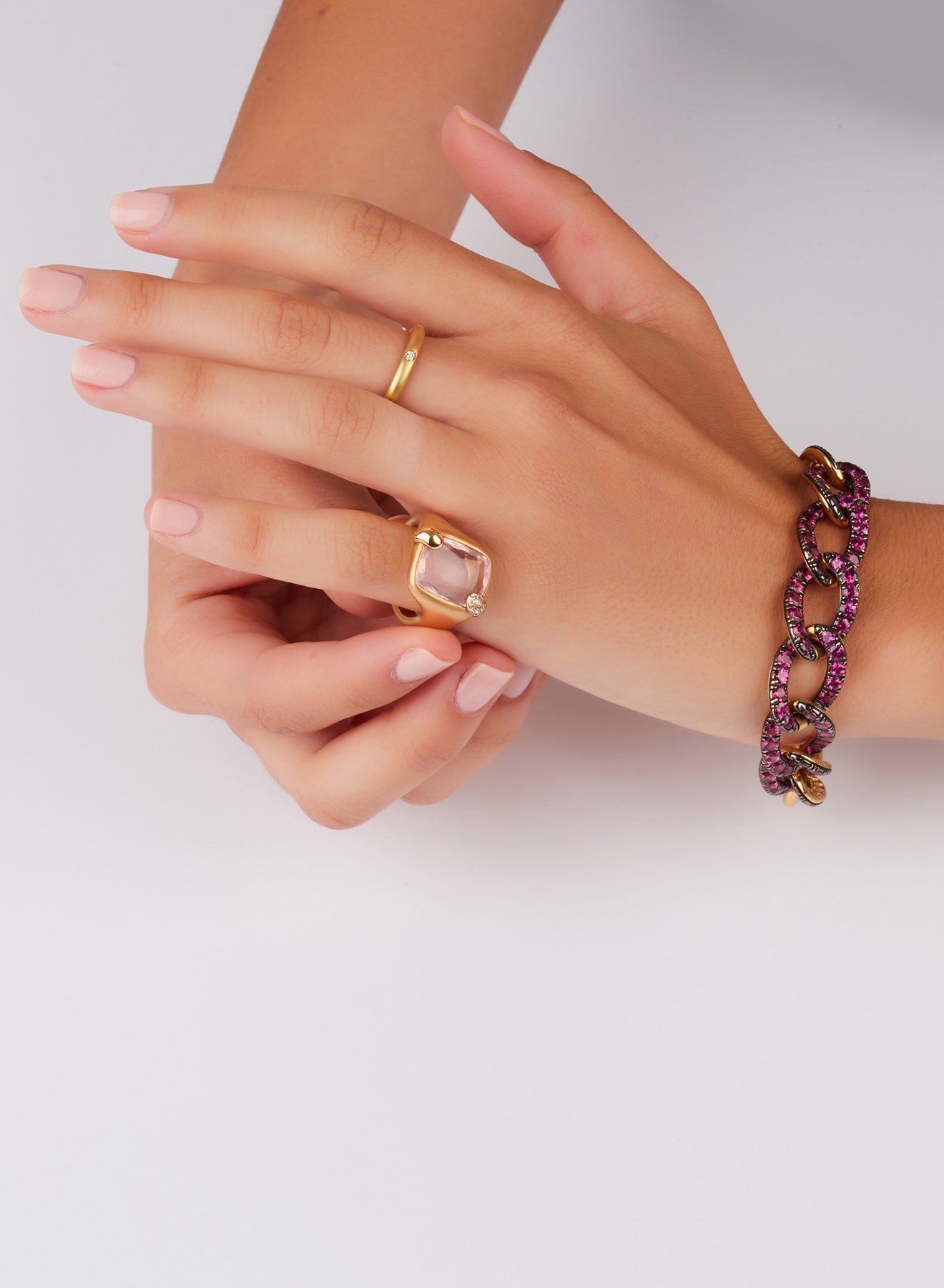 Bague Ritratto en Or Rose & Blanc 18K, Diamant Brun & Quartz Rose