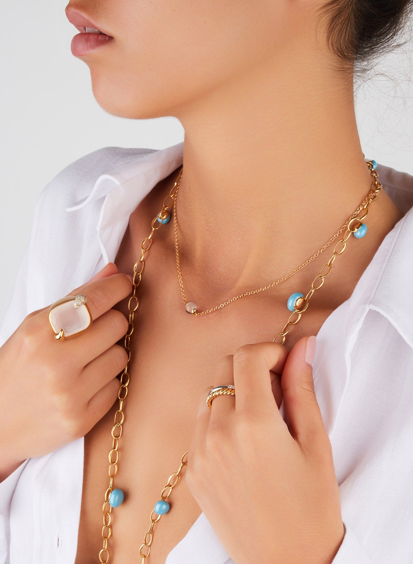 Collier M'Ama Non M'Ama en Or Rose 18K & Pierre de Lune et Saphir Blanc