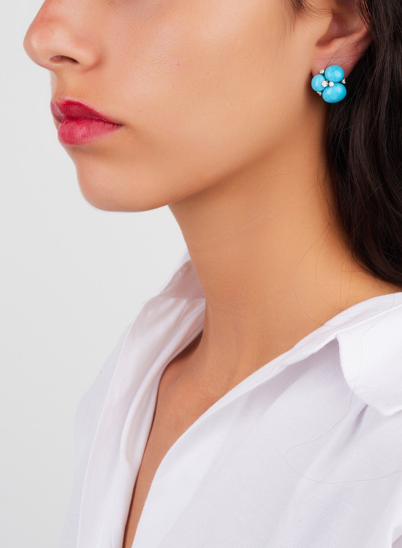 Boucles d'oreilles Capri en Or Blanc & Rose 18K & Diamant Blanc et Turquoise