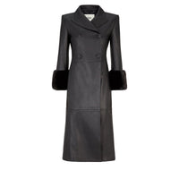 Manteau croisé en cuir nappa - Noir