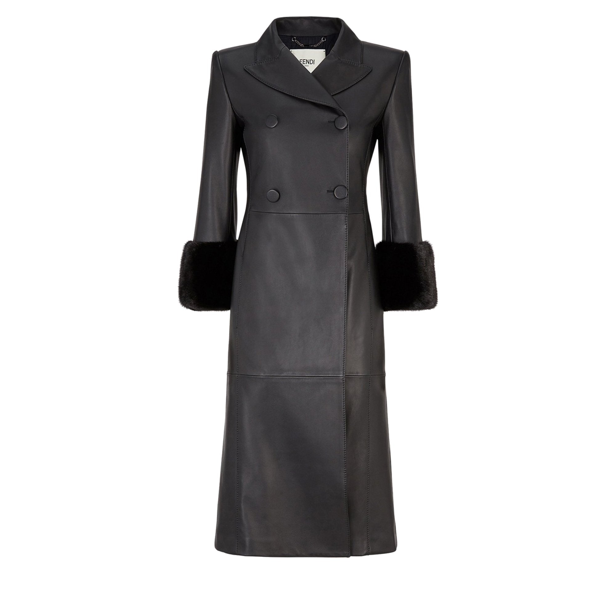Manteau croisé en cuir nappa - Noir