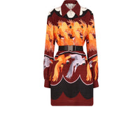 Robe chemisier en soie - Orange & Bordeaux
