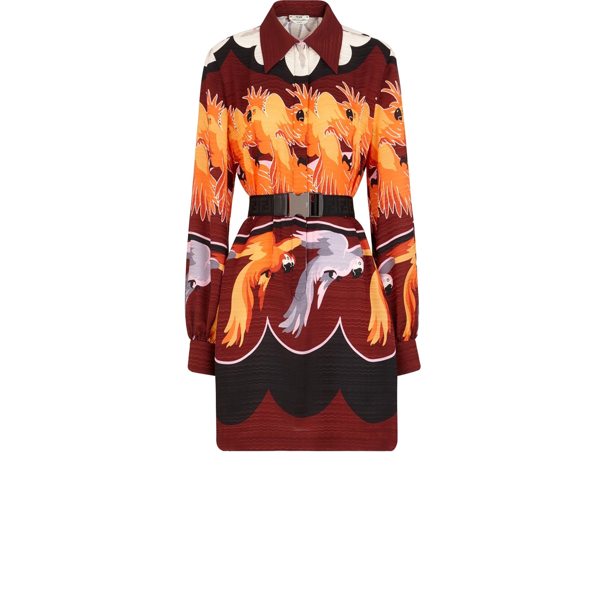 Robe chemisier en soie - Orange & Bordeaux